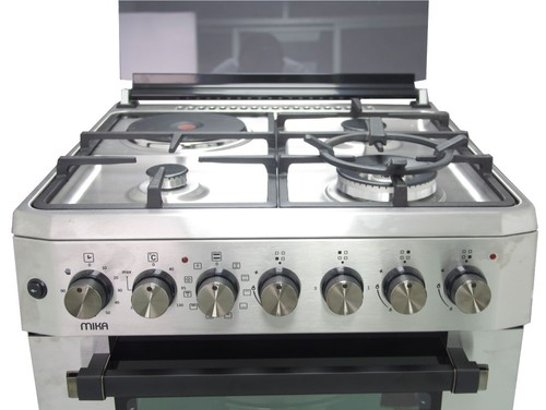 MIKA Standing Cooker, 60cm x 60cm, 3 Gas Pool Jet Burners (1 Wok) + 1 RAPID Hot Plate, FLAME FAILURE SAFETY, Auto Ignition, 10 Function Electric Oven (Air Fry+Convection Fan), Rotisserie, Half Inox - Image 3