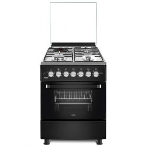 MIKA Standing Cooker, 50cm x 60cm, 3 Gas Pool Jet Burners + 1 RAPID Hot Plate, Button Ignition, 4 Function Electric Oven, Rotisserie, Full Black