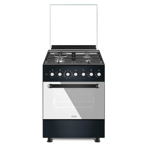 MIKA Standing Cooker, 60cm x 60cm, 3 Gas Pool Jet Burners (1 Wok) + 1 RAPID Hot Plate, FLAME FAILURE SAFETY, Auto Ignition, 10 Function Electric Oven (Air Fry+Convection Fan), Rotisserie, Platinum Grey