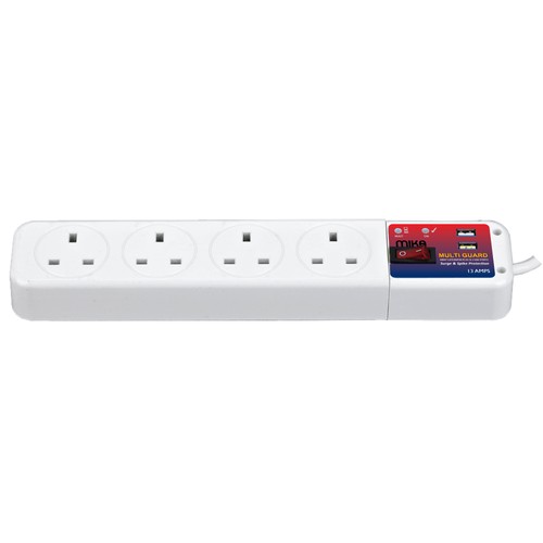 MIKA Multi Guard, 4 Way, with USB & Switch, Extension Plug 13 Amps