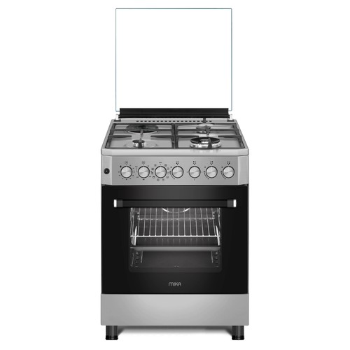 MIKA Standing Cooker, 60cm x 60cm, 3 Gas Pool Jet Burners (1 Wok) + 1 RAPID Hot Plate, FLAME FAILURE SAFETY, Auto Ignition, 10 Function Electric Oven (Air Fry+Convection Fan), Rotisserie, Half Inox