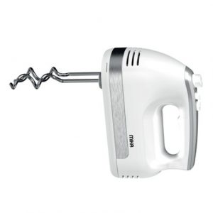MIKA Hand Mixer, 300W, 5 Speed with Turbo, Dough Hook, White & SS