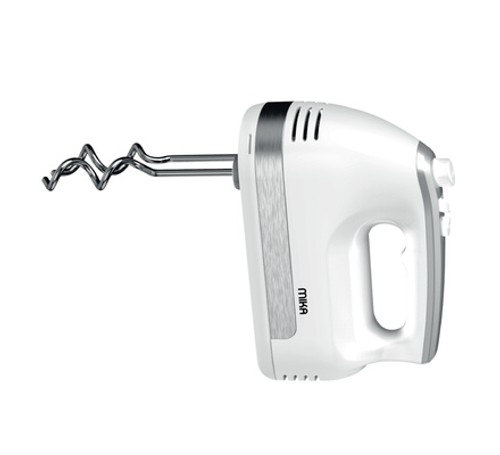 MIKA Hand Mixer, 300W, 5 Speed with Turbo, Dough Hook, White & SS