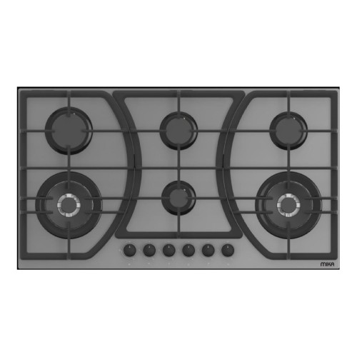 MIKA Built-In Gas Hob, 90cm, 6 Gas with WOK, Grey Glass