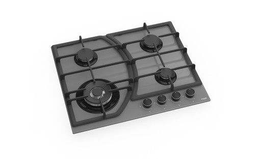 MIKA Built-In Gas Hob, 60cm, 4 Gas with WOK, Grey Glass
