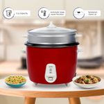 SPJ 2.2 Liter Electric Rice Cooker With Steamer, Stainless Steel Lid, Non-Stick Aluminium Inner Pot, Automatic Keep Warm Function- Red - Image 2