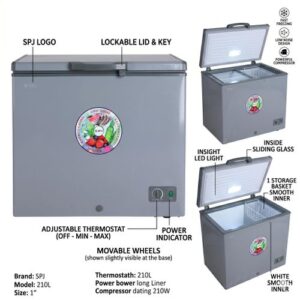 SPJ 210L Deep Freezer / Chest Freezer – Energy Saving, Low Noise, Fast Freezing, Lockable Lid – Grey